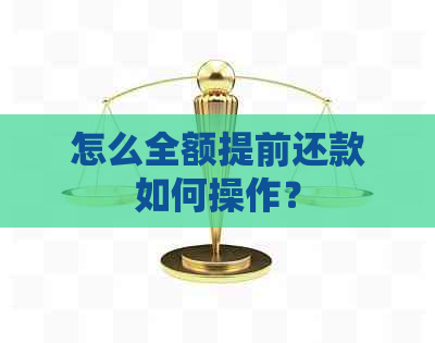 怎么全额提前还款如何操作？