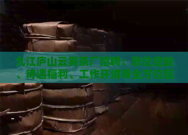 九江庐山云雾茶厂招聘：职位空缺、待遇福利、工作环境等全方位信息解析