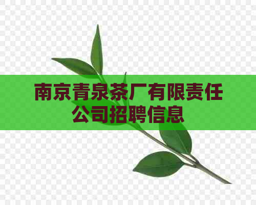 南京青泉茶厂有限责任公司招聘信息